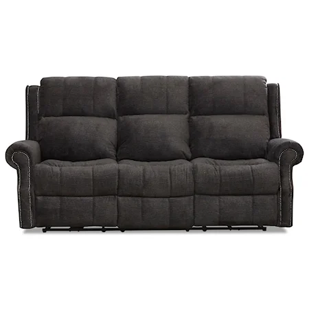 Traditional Power Reclining Sofa with Nailheads and Power Tilt Headrest and Lumbar Support